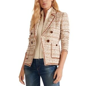 NWT Veronica Beard Theron Double Breasted Tweed Jacket in Ivory